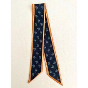 Slim Scarf Navy Paisley Print 34 inches Neck Hair Bag Wrap Nautical Style No 47